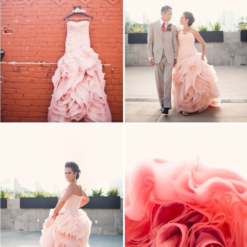 Vera Wang Pink Asymmetrical Ruffled Wedding Gown